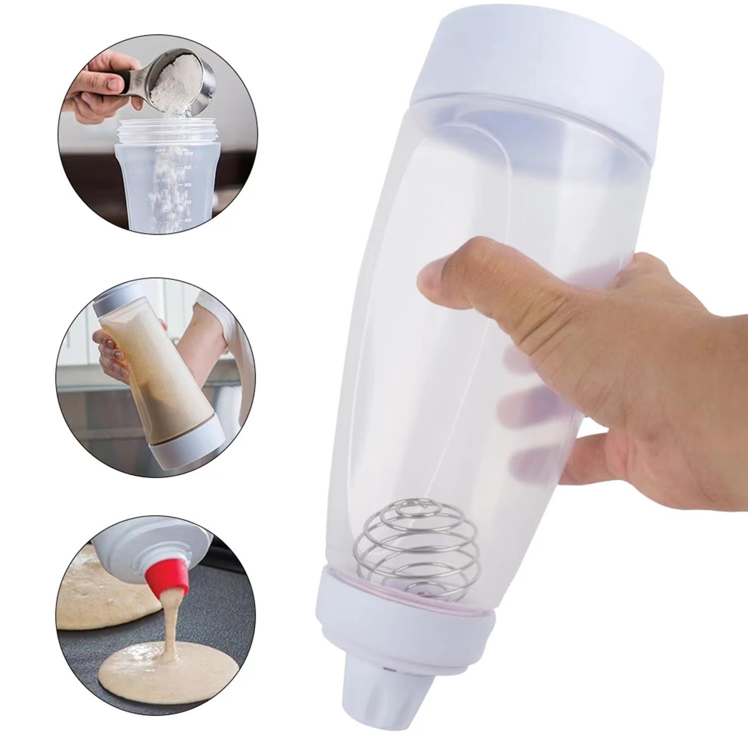 Dozownik ciasta do naleśników, 1000 ml, dozownik ciasta, z miarką i kulką do mieszania, ręczny dozownik do naleśników, naleśników, gofrów, naleśników itp