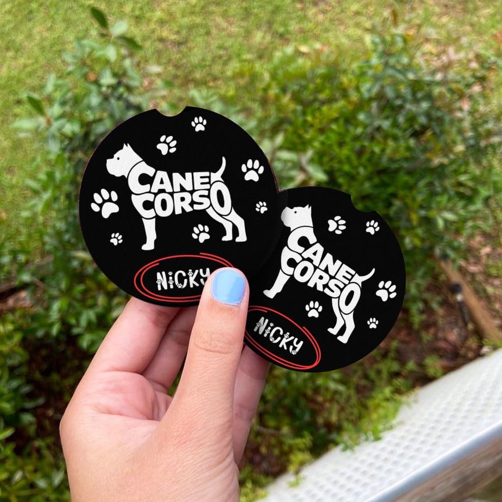 Custom Paw Cane Corso Dog Breeds Automotive Coasters for Drive Enthusiasts Personalized Name Designs Universal Polyester Set for Cars Trucks SUVs Perfect for Pet Lovers image 3