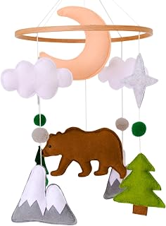 Woodland Baby Mobile, Woodland Mobile for Crib, Bear Crib Mobile for Boys, Nursery Mobile for Bassinet, Pack and Play, Bear Cloud Moon Star Mobile