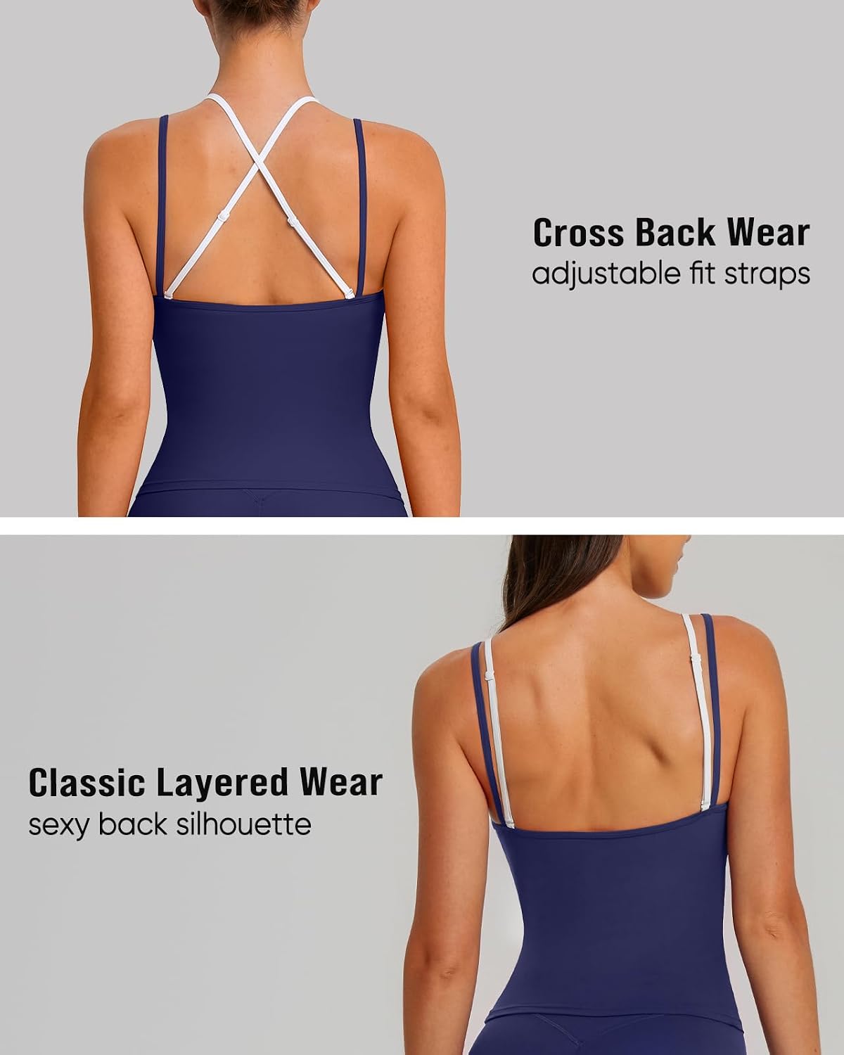 OMKAGI Double Layer Workout Sets for Women Open Back Tank Booty Gym Outfits