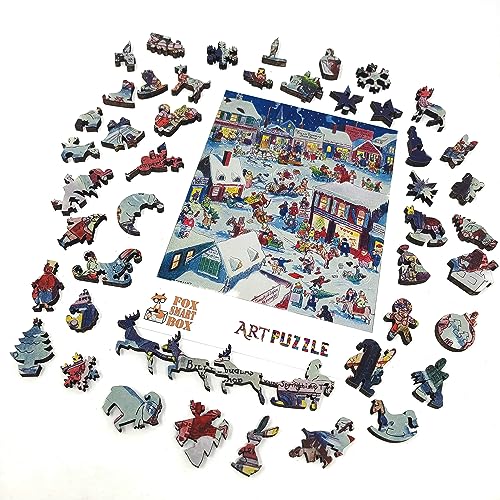 Wooden Jigsаw Puzzle for Adults - Uniquely Shaped Pieces - Made in The USA by FoxSmartBox - 263 Pieces - Christmas eve at Yapp's Crossing by FoxSmartBox - Image 5