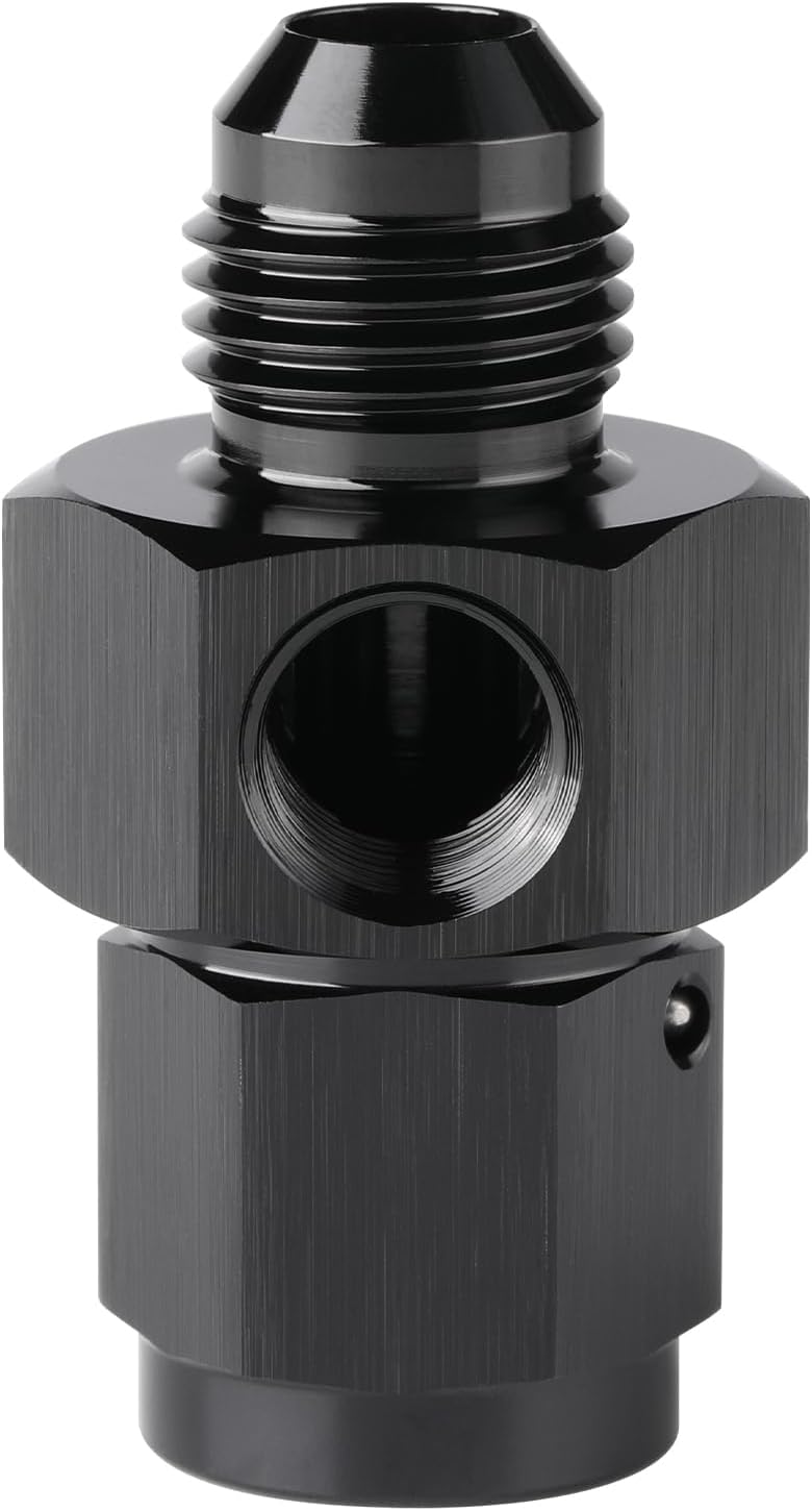 6AN Male to 6AN Female Fuel Pressure Gauge Take Off Fitting Adapter with 1/8 NPT Side Port Aluminum Black