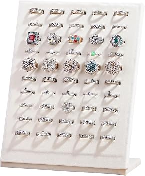 50 Slots Rings Display Stand, Ring Organizer Holder Stand for Selling, Ring Jewelry Pad Showcase Storage Tray for Home or Shop Sell Show Beige 1PC