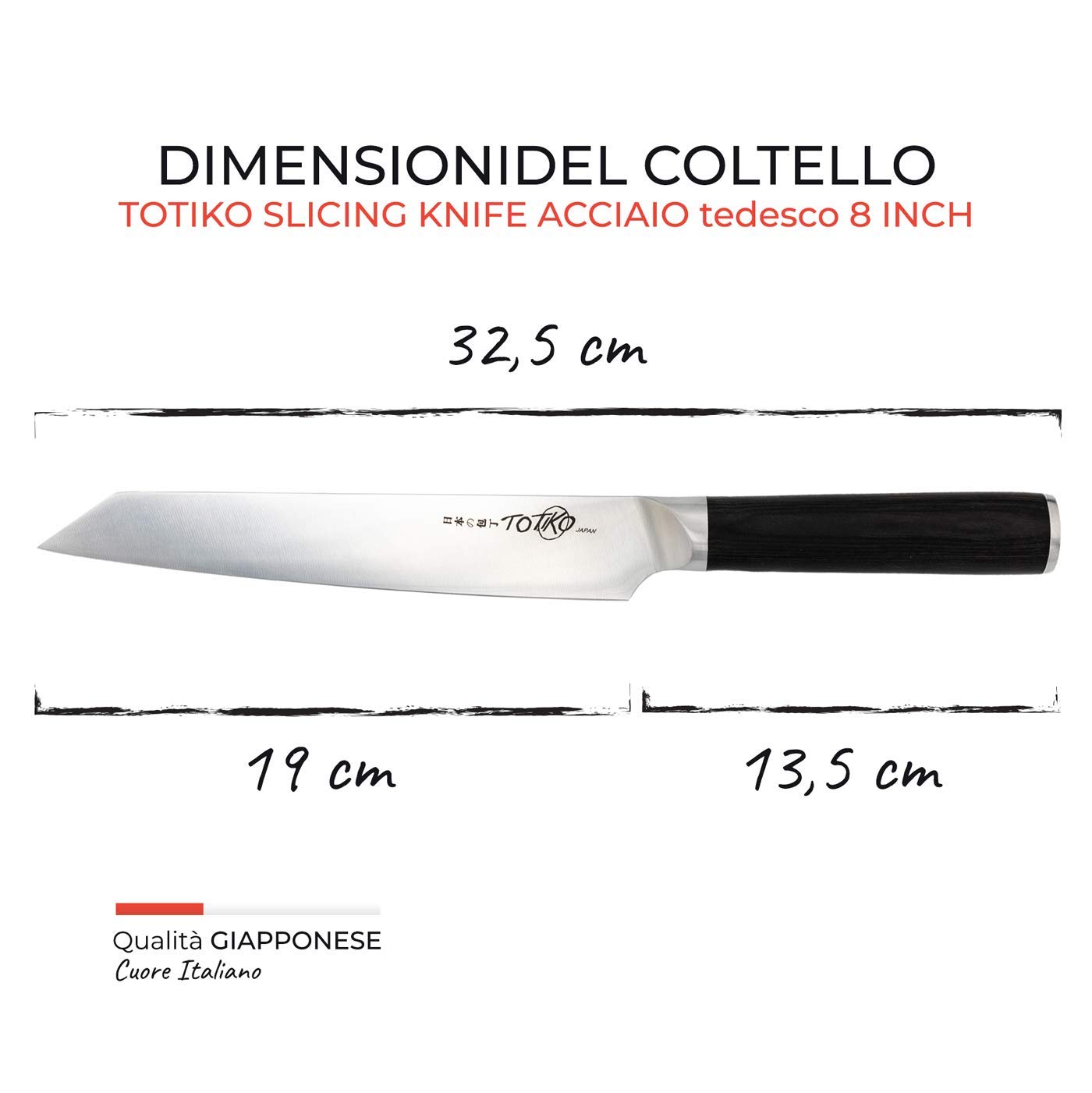 Coltello Professionale in Acciaio Tedesco, Coltello da Cucina Professionale Giapponese da Arrosti, Salumi, Pesce, Lama da 19cm, Slicing Knife, Manico in Pakkawood Color Legno Japan Knives