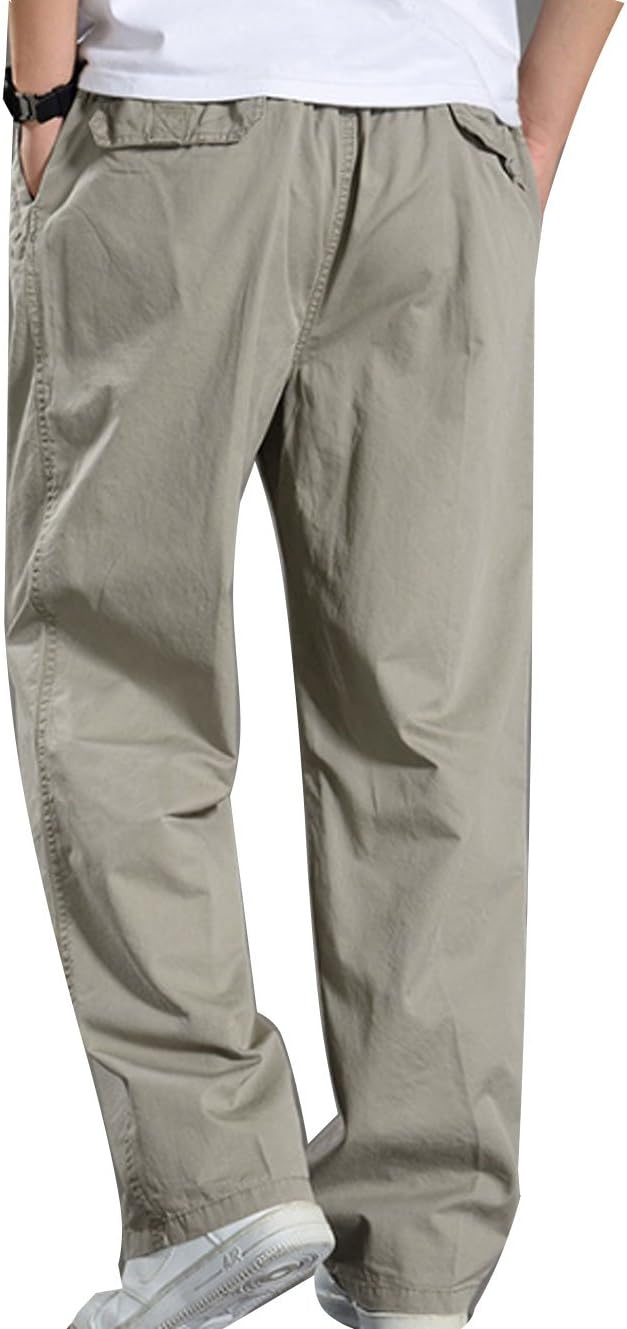 Men's Twill Loose Fit Lightweight Drawstring Full Elastic Waist Pull On Cargo Pants - Image 3