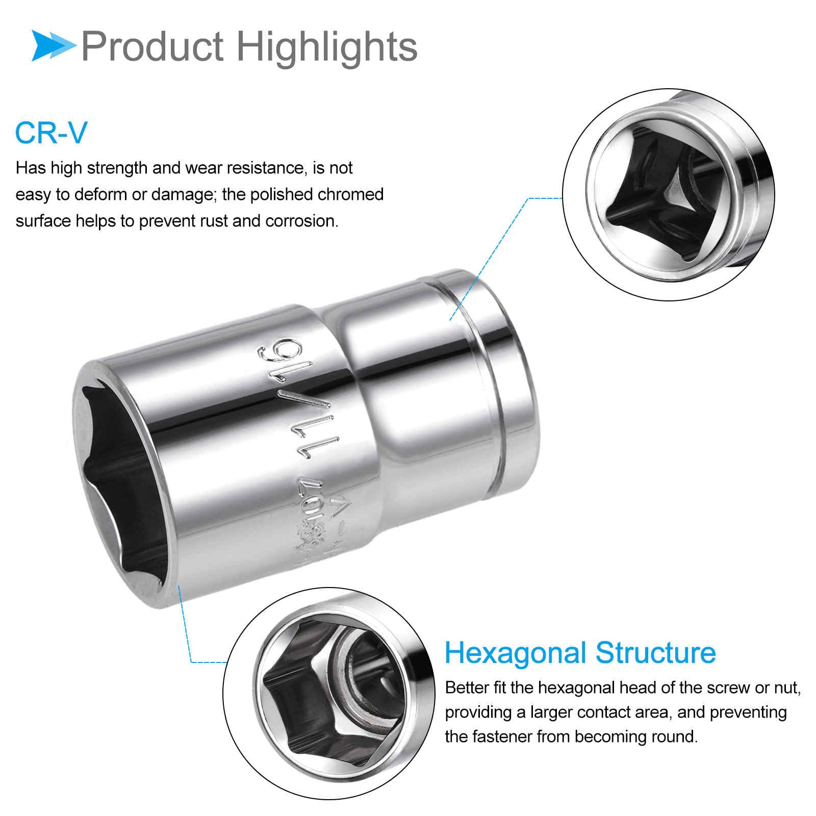 CoCud 6-Point Socket, 1/2" Drive 11/16" Deep, Polished Chromed CR-V SAE Standard Shallow Impact Socket - Image 4