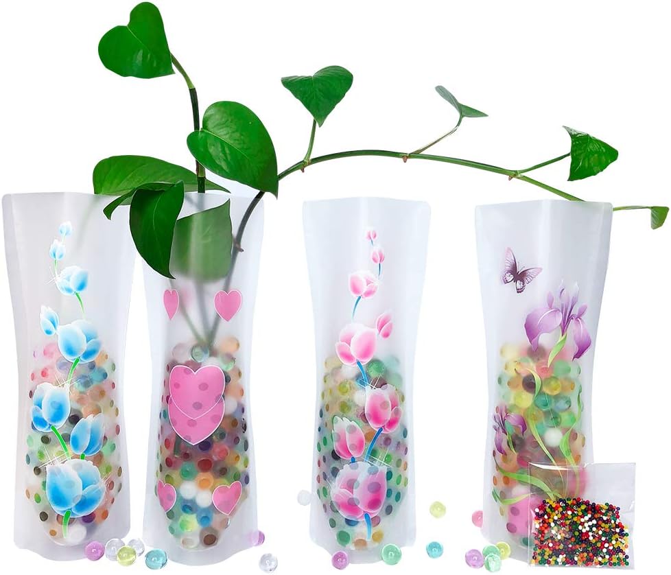 HGFF Collapsible & Expandable Reusable Plastic Vase - for Travel, Vacations, Camping, Weddings, Table Decor (Transparent)