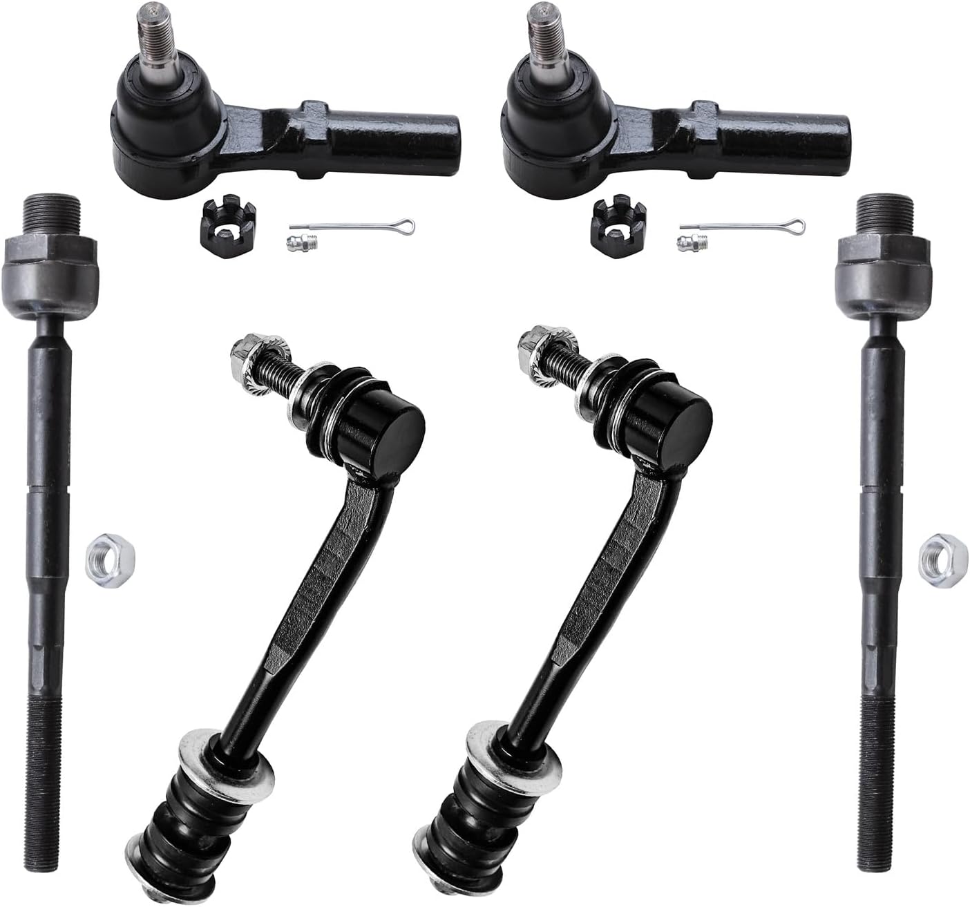 Detroit Axle - Front 6pc Tie Rods Kit for 07-09 Chrysler Aspen, 04-09 Dodge Durango, 4 Inner Outer Tie Rod Ends 2 Sway Bar Links 2004 2005 2006 2007 2008 2009 Replacement