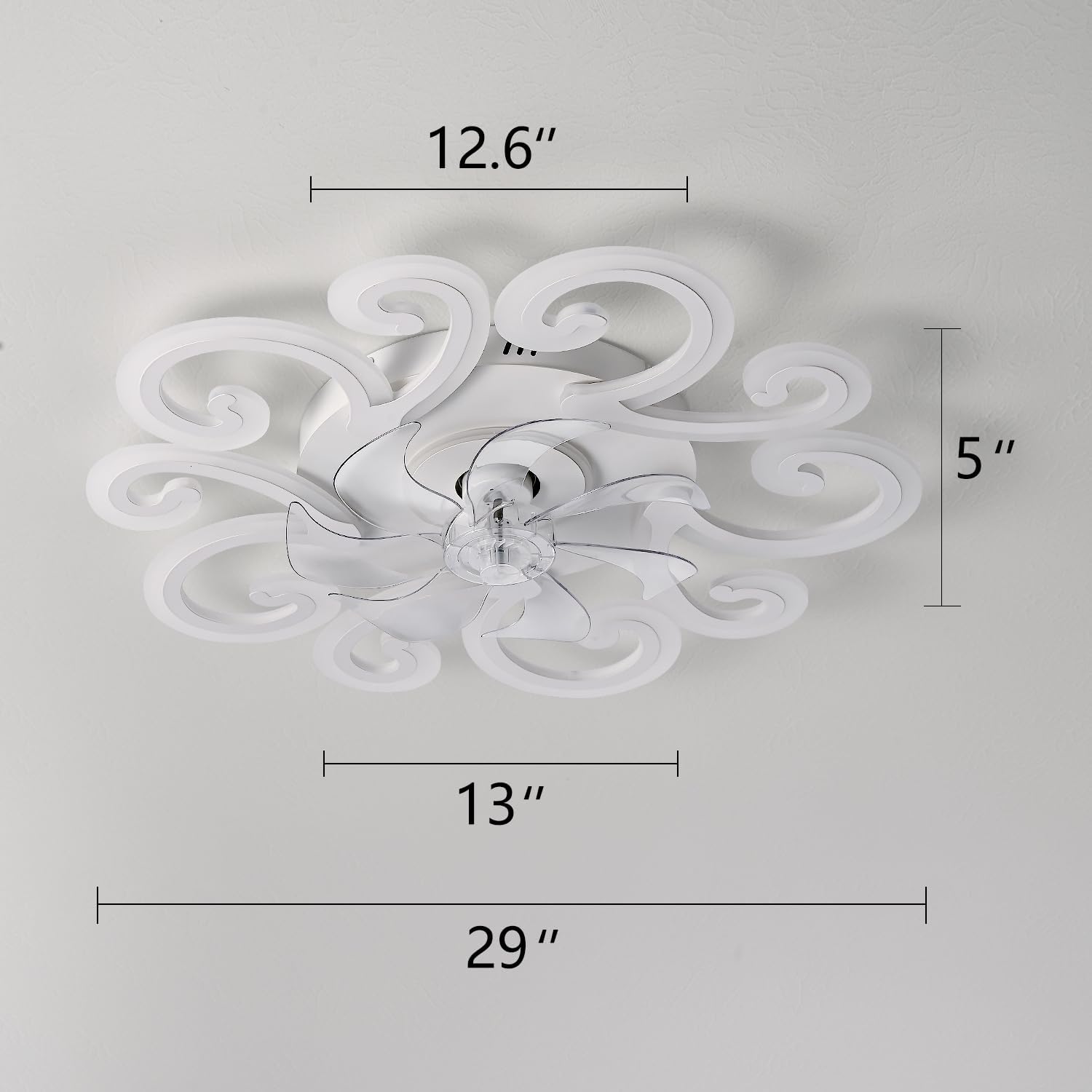 White Flower Modern Ceiling Fan with Lights, Low Profile Ceiling Fan with Remote for Bedroom, Flush Mount Ceiling Fans with LED Dimmable Light, 6-Speeds, Timing CeilingFan Light-yun