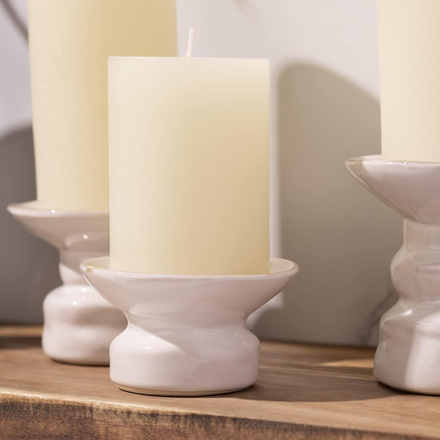 Mottled Pillar Candles by Bask - Set of 3 - 3" x 4", 6", and 8" Dripless Unscented Candles in Ivory for Home Decor, Relaxation & All Occasions : Home & Kitchen