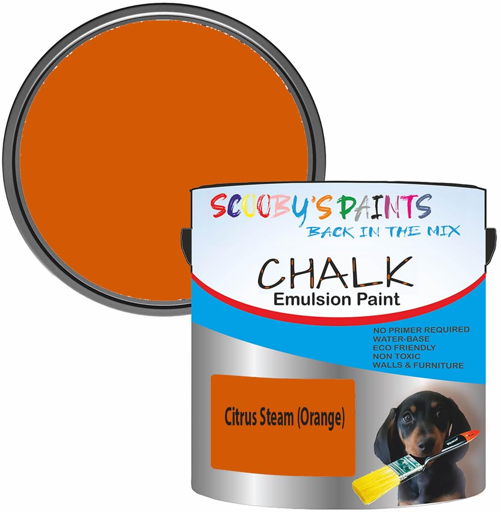 Scooby's Paints Chalk Emulsion Paint, Water-Based, No Primer Required, 250ml, For Walls and Furniture (Citrus Steam (Orange)) — image 1