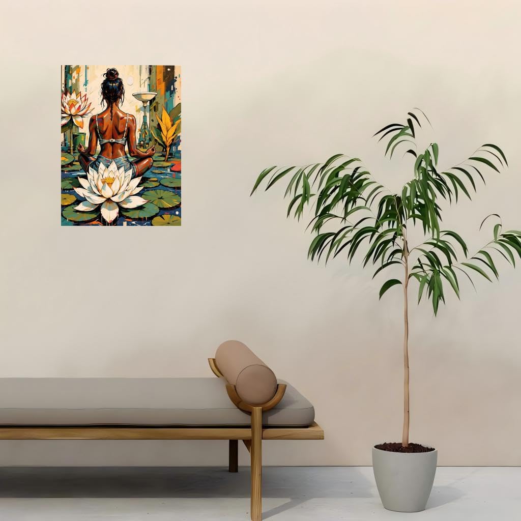 Figure Paint by Numbers Kit for Adults - DIY Woman Meditating With Lotus Painting on Canvas, Acrylic Paint Set, Suitable for Beginners, Wall Decor Art for Home Decoration or Gifts(12X16IN framed)