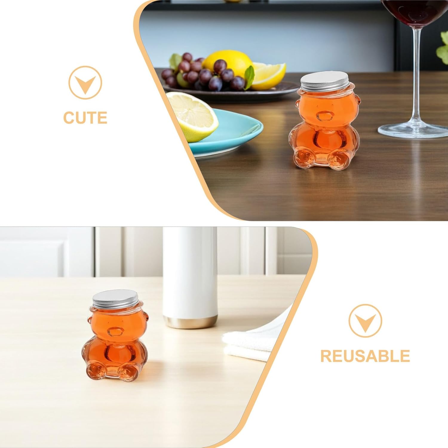 FRCOLOR 4pcs 160ml Bear Honey Jar Glass Containers with Lids Honey Dispenser Bottles for Storage and Party Favors