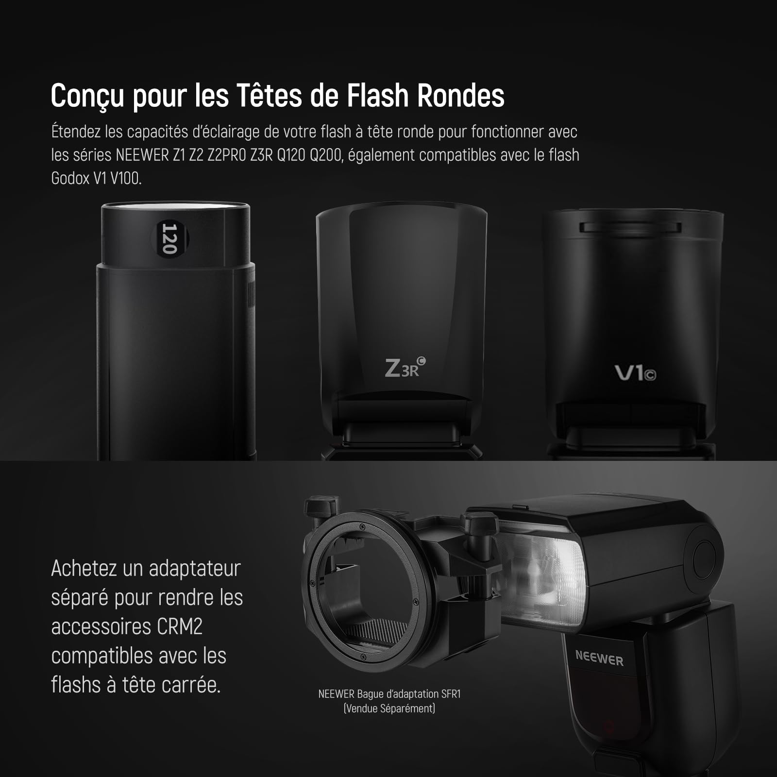 NEEWER CRM2 Kit d'Accessoire Magnétique pour Flash Tête Ronde Z1-C/N/S,Z2-C/N/S/F,Z2Pro-C/N/S/F Compatible avec Godox V1 Speedlites avec 14pcs Adaptateur Diffuseur Modificateur Contrôle de Speedlight