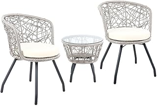 Gardeon 3pcs Wicker Patio Furniture, Bistro Set Table and Chairs Outdoor Lounge Setting Conversation Sets Dining Chair Gar...