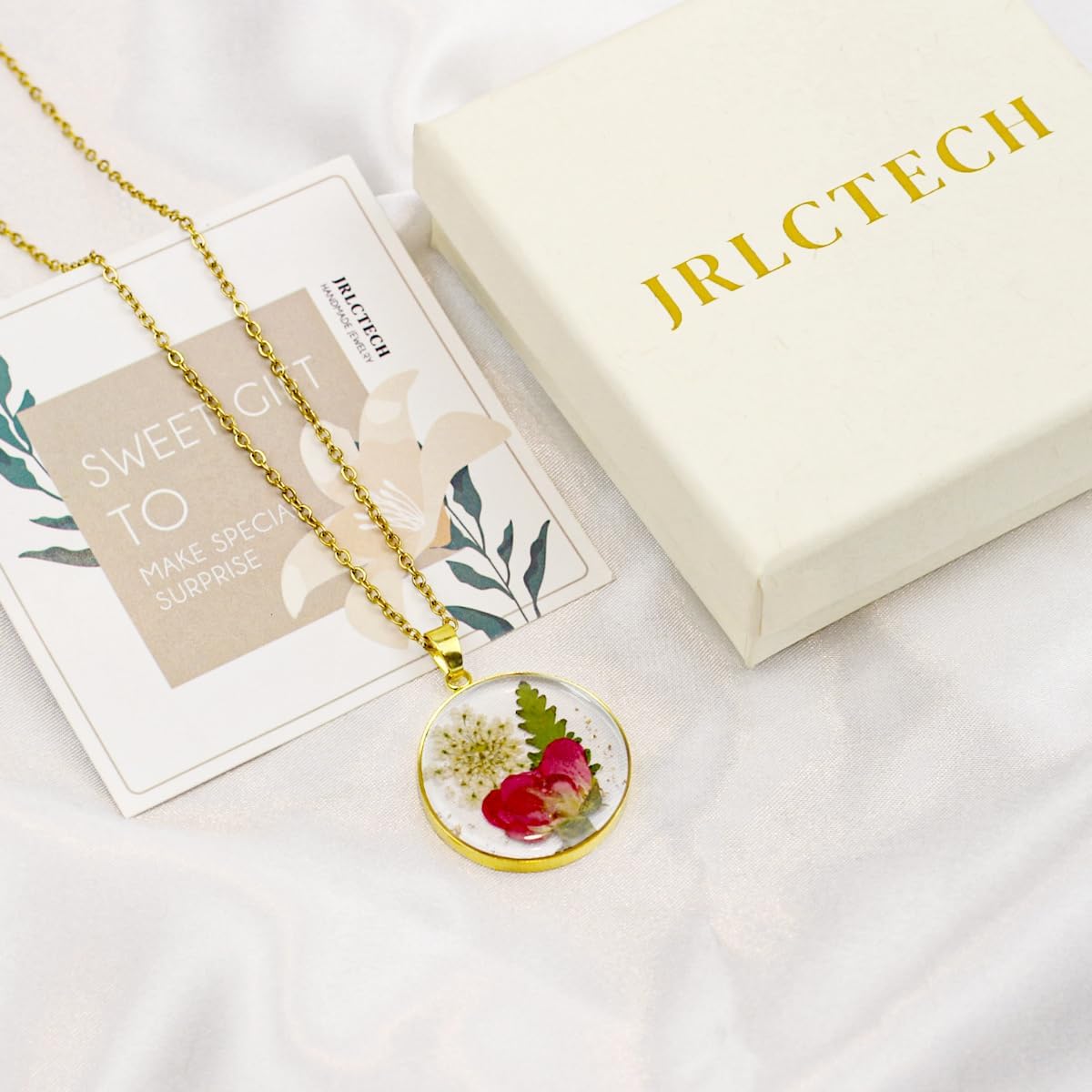 Birth Flower Necklaces for Women, Birth Month Carnation Pressed Flower Necklace, Handmade Resin Flower Pendant, Personalized Jewelry for Women Birthday Gift 18'' - Image 5