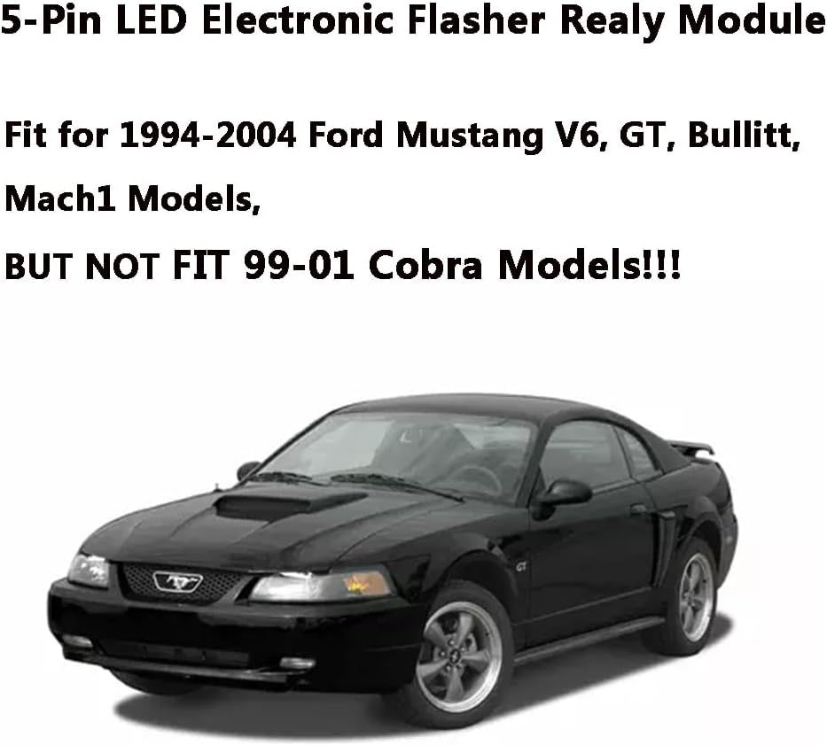 EP27 LED Flasher Relay 5 Pin Fit for 1994-2004 Ford Mustang V6, GT, Bullitt, Mach1 | 2005-2007 Ford Five Hundred | LED Electronic Turn Signal & Hazard Warn Realy, Stop Hyper Flash, EP27 Flasher Relay