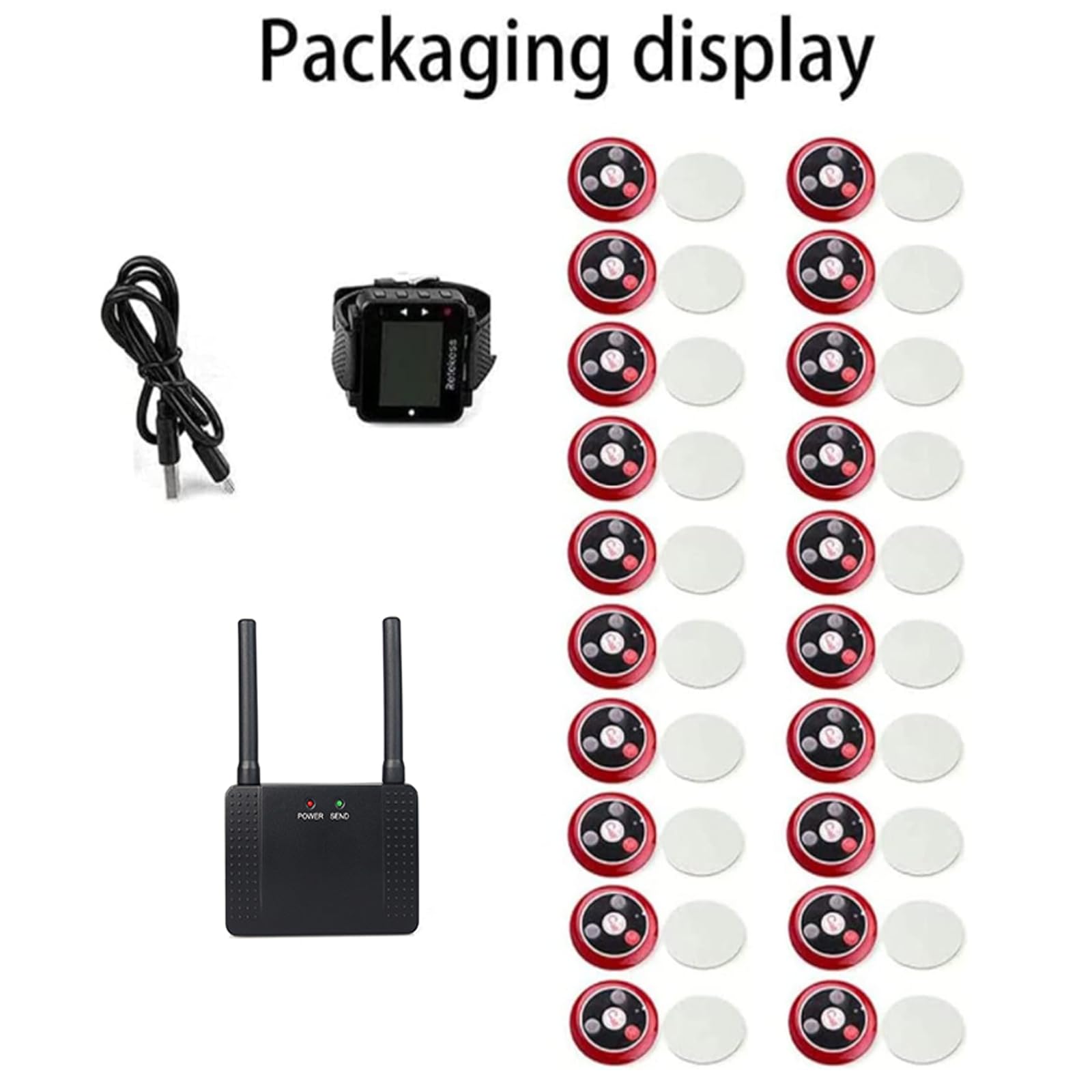 Retekess T128 Cercapersone Ristorante, Sistema di Chiamata Wireless, 48 Ore di Standby,1 Orologio e 20 Pulsanti di Chiamata e 1 Amplificatore Segnale, per Ristorante Bar Pizzeria