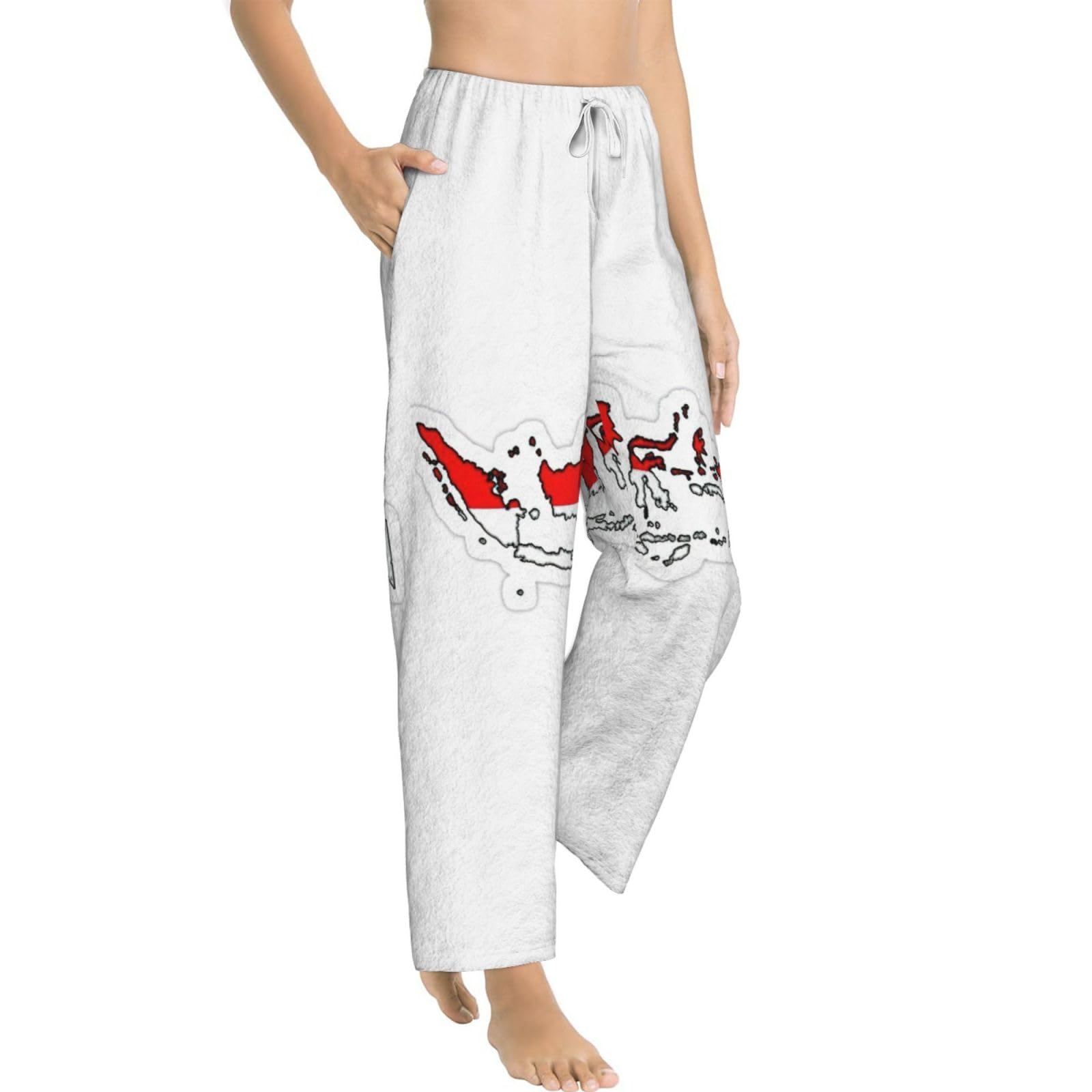 Damen-Schlafanzughose mit indonesischer Flagge, Flanell, Weihnachts-Pyjamahose, warm, bequem, Lounge-Schlafhose für Urlaub und Weihnachten