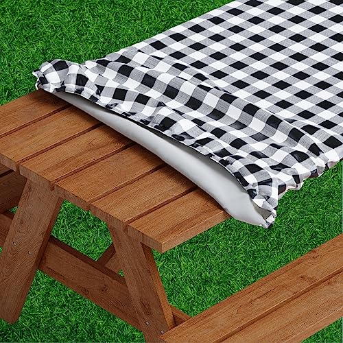 Sorfey Picnic Tablecover -Fitted with Elastic, Vinyl with Flannel Back, Fits for Table 72"x 30" Rectangle,Water Proof, Easy to Clean, Checked Black Design
