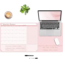 Multi-Functional Dual-Layer Dry Erase Desk Mat, Dry Erase Calendar for Desk - Erasable Desktop Writing Board with Calendar - Non-Slip Faux Leather Desk Protector for Home&Office - 16"x34" Pink