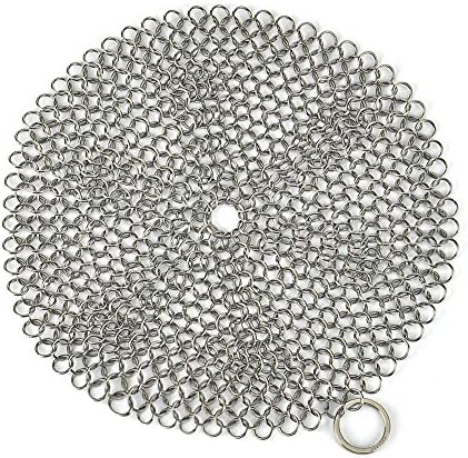 Engdash Cast Iron Cleaner 316 Stainless Steel Chainmail Scrubber for Cookware, 8" Diameter Large