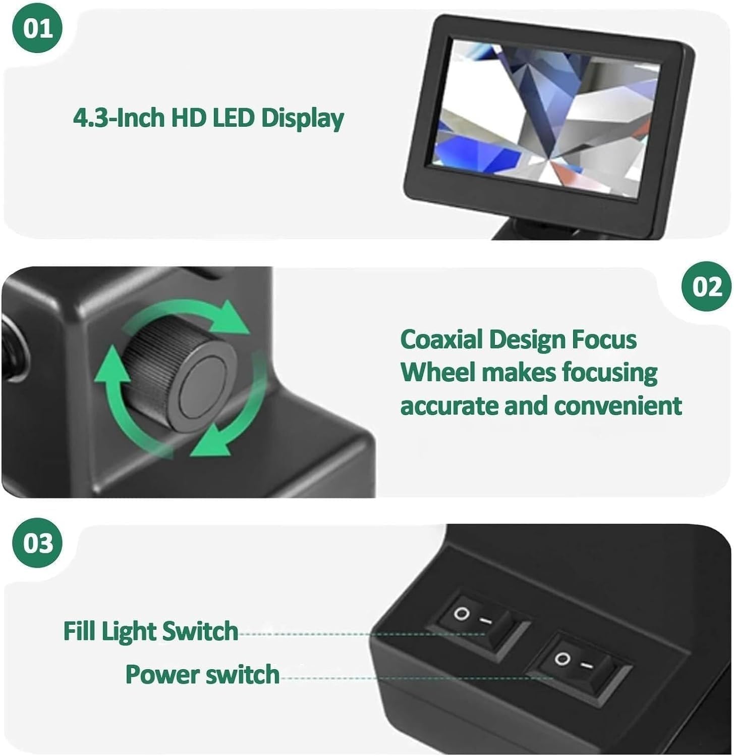 Diamond Girdle Viewer, Diamond Digital Microscope, 4.3 Inch LCD Screen, 50-1000 Times Magnification, for Jewelry Testing, Diamond Processing