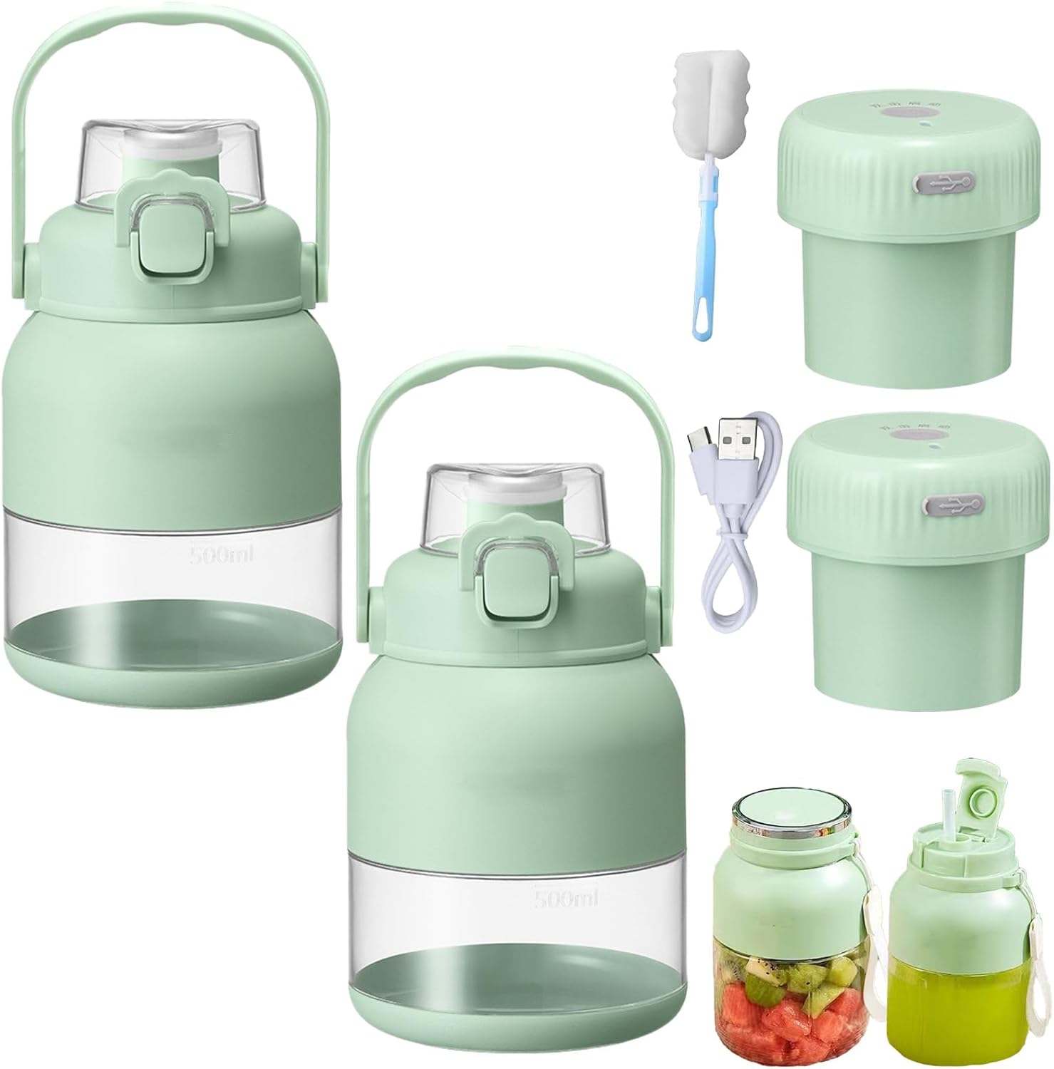 Geoet Electric Juicer, 28 Oz Portable Citrus Juicer with Straw & 2 Lids, Rechargeable Wireless Juicer Blender for Smoothies, Shakes, Frozen Drinks, Exprimidor De Naranjas Electrico (2Set)