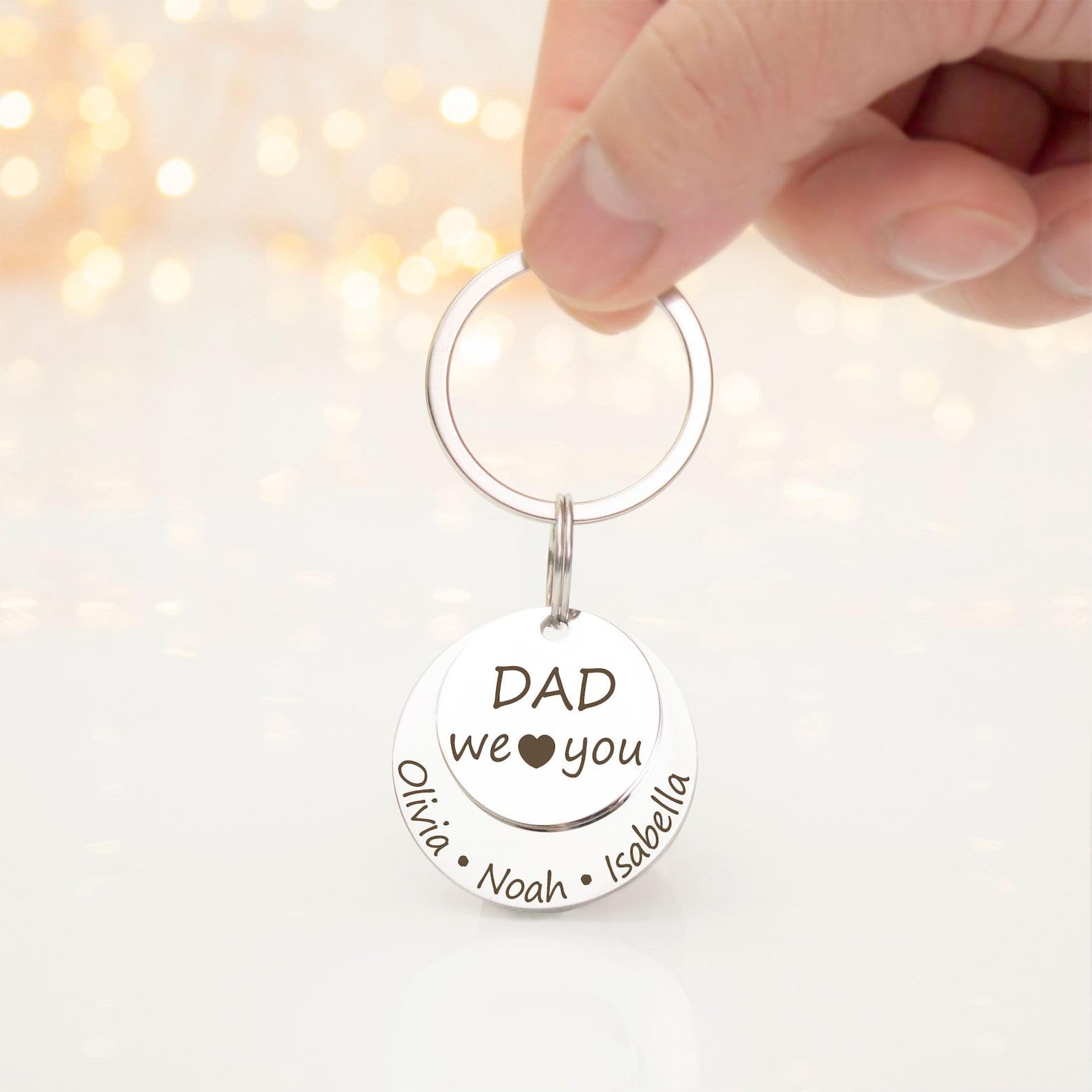 Schlüsselanhänger mit Name aus Edelstahl, Familienmotiv