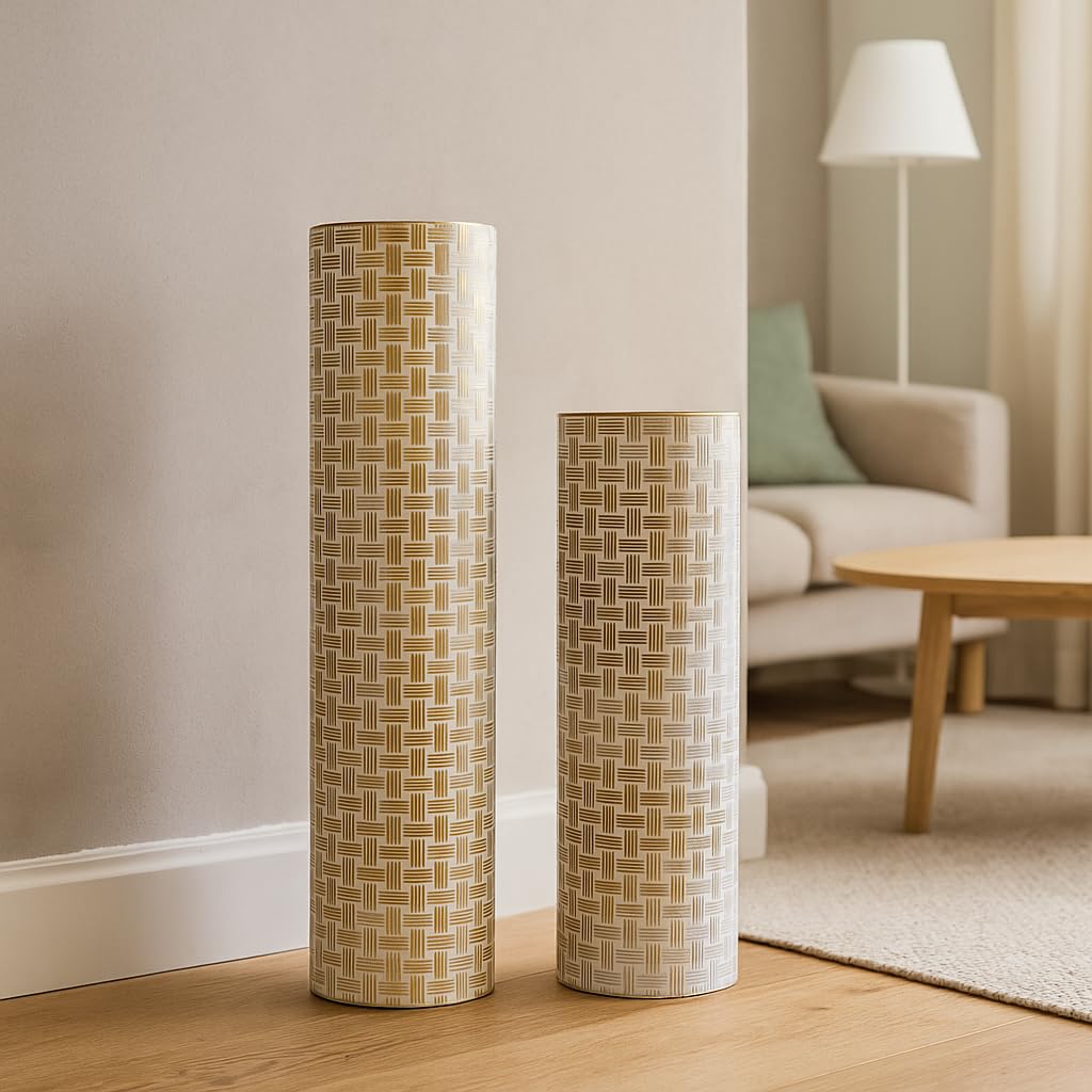 Leewadee Große Bodenvasen im 2er Set 60/47 cm - Hohe Metall Deko Vasen in Gold für Wohnzimmer Dekoration