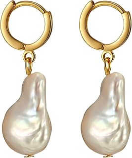 Natural Baroque Pearls Hoop Earrings for Women Handpicked 18-25MM White/Purple Pearls Hoop Earrings Freshwater Cultured Baroque Pearls for Women Pearl Earrings Collection