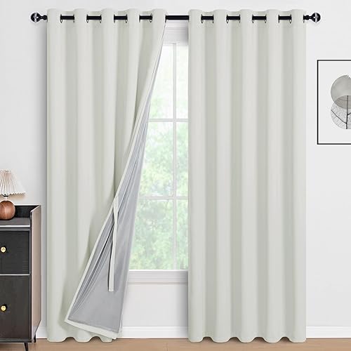 Miniatura 109 de DWCN Cortinas opacas 100% grises de 84 pulgadas de largo para dormitorio con forro negro, doble capa con aislamiento térmico, paneles de cortina