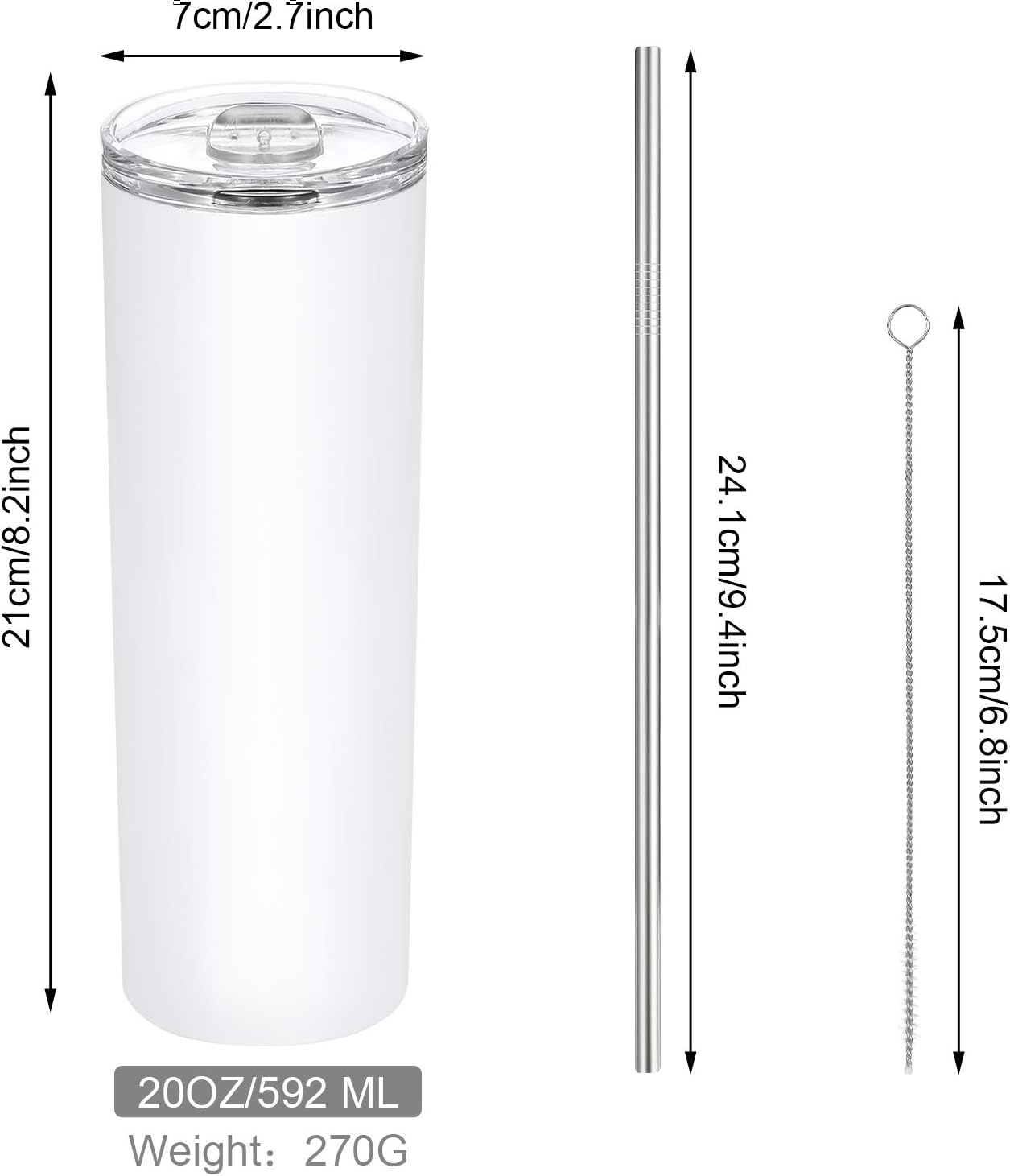 Prоmо 40% оƒƒ 2 Pack Stainless Steel Skinny Tumbler, Double-Insulated Water Tumbler Cup With Lid and Straw, Outdoor Unbreakable Travel Slim Bottle for Hot Cold Drinks with Cleaning Brush (White, 20 OZ)