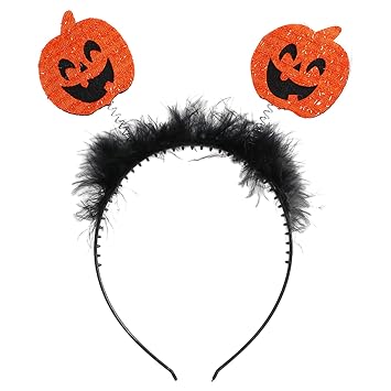 Ecuupas Pumpkin Headband Thanksgiving Hairband Horror Pumpkin Black Fluff Hair Band Design Fall Headwear Headbands for Women Non Slip Thanksgiving Festival Party Head Accessories Photo Props