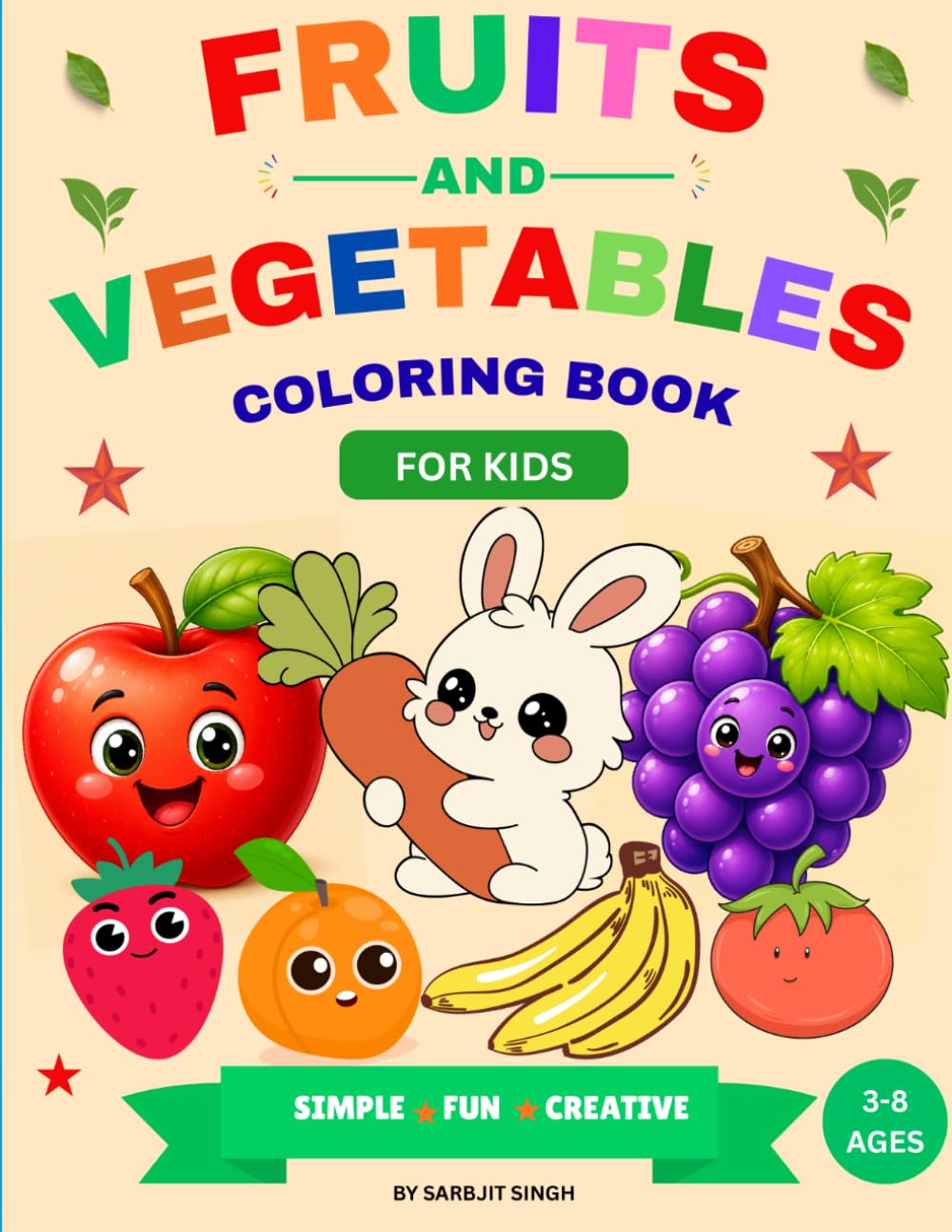 Fruits and Vegetables Coloring Book for Kids Ages 3–8: Color Guide + Big Bold Outlines | Learn Names While Coloring