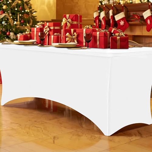 Miniatura 6 de Smiry Paquete de 2 manteles de elastano de 6 pies, elásticos ajustables, lavables y sin arrugas, rectangulares para mesa de patio, para exteriores,