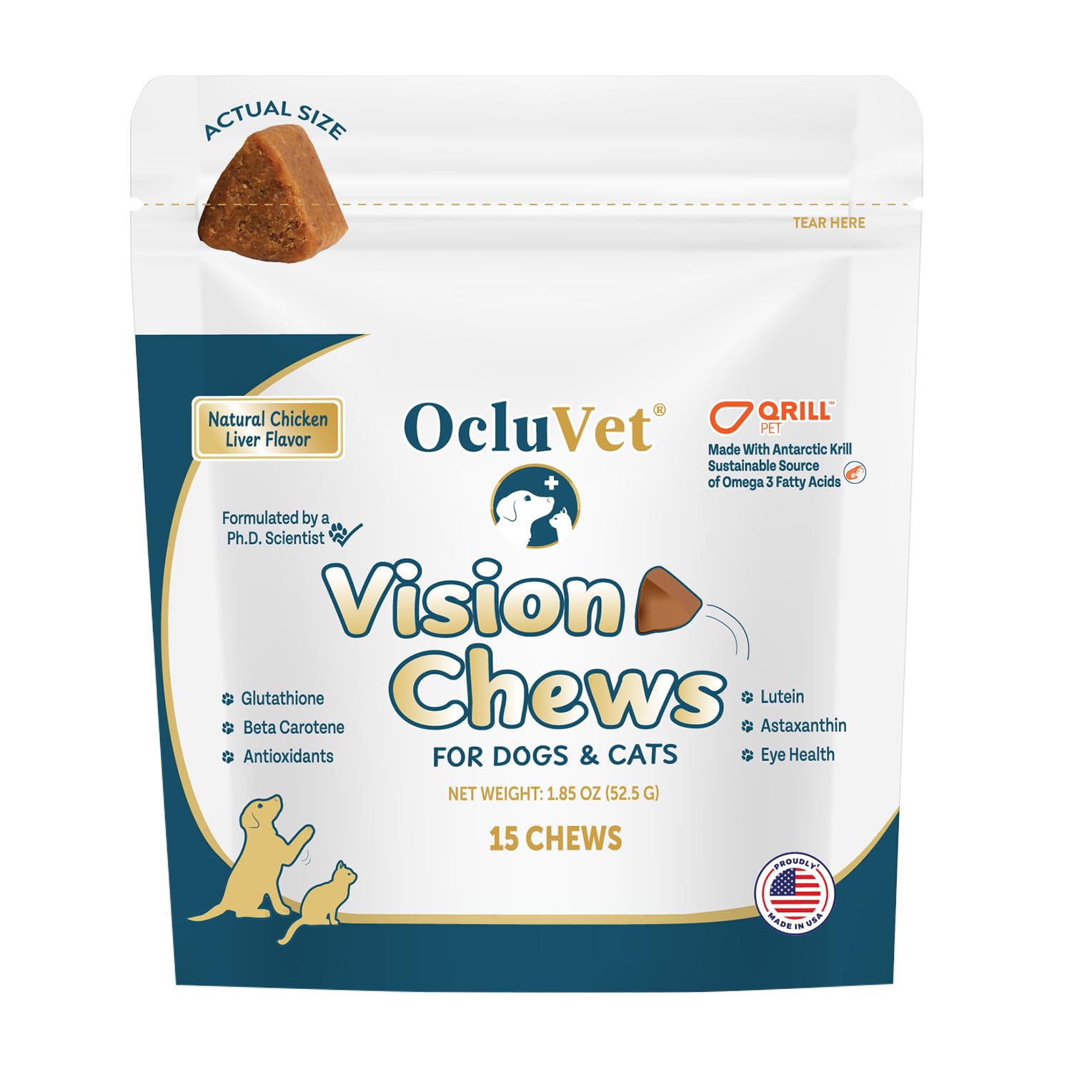 OcluVet Vision Chews Eye Supplements for Dogs & Cats, Natural Chicken Flavor, Contains Omega 3, Lutein, Antioxidants, & More, Cat & Dog Eye