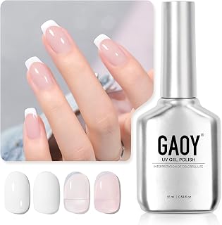 GAOY Jelly Pink White Gel Nail Polish, French Manicure 16ml 2 Colors 1352 1002 Sheer Nude Soak Off UV Gel Polish Set for Nail Art DIY at Home, Pink Clouds