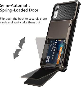 Vofolen Case for iPhone XR Case Wallet ID Slot Credit Card Holder Spring Pocket Scratch Resistant Dual Layer Protective Bumper Rugged TPU Rubber Armor Hard Shell Cover for iPhone XR 10R (Gun Color)