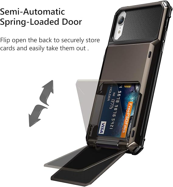 Vofolen Case for iPhone XR Case Wallet ID Slot Credit Card Holder Spring Pocket Scratch Resistant Dual Layer Protective Bumper Rugged TPU Rubber Armor Hard Shell Cover for iPhone XR 10R (Gun Color)