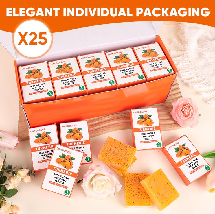 Image of 25P Turmeric Kojic Acid Soap Gift Set, Individually Wrapped (60g) | Infused with Retinol, Collagen & Vitamin E, SLS Free Gentle Care for Face /Body, Suitable for Party & Holiday Gifting