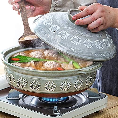 SSB Japanese Donabe Ceramic Hot Pot Casserole,Round Earthenware Clay Pot with Lid,Heat Insulation Hot Pot,Double Handle Earthen Pot,Cookware for Stew Soup Blue White Porcelain 278.5cm