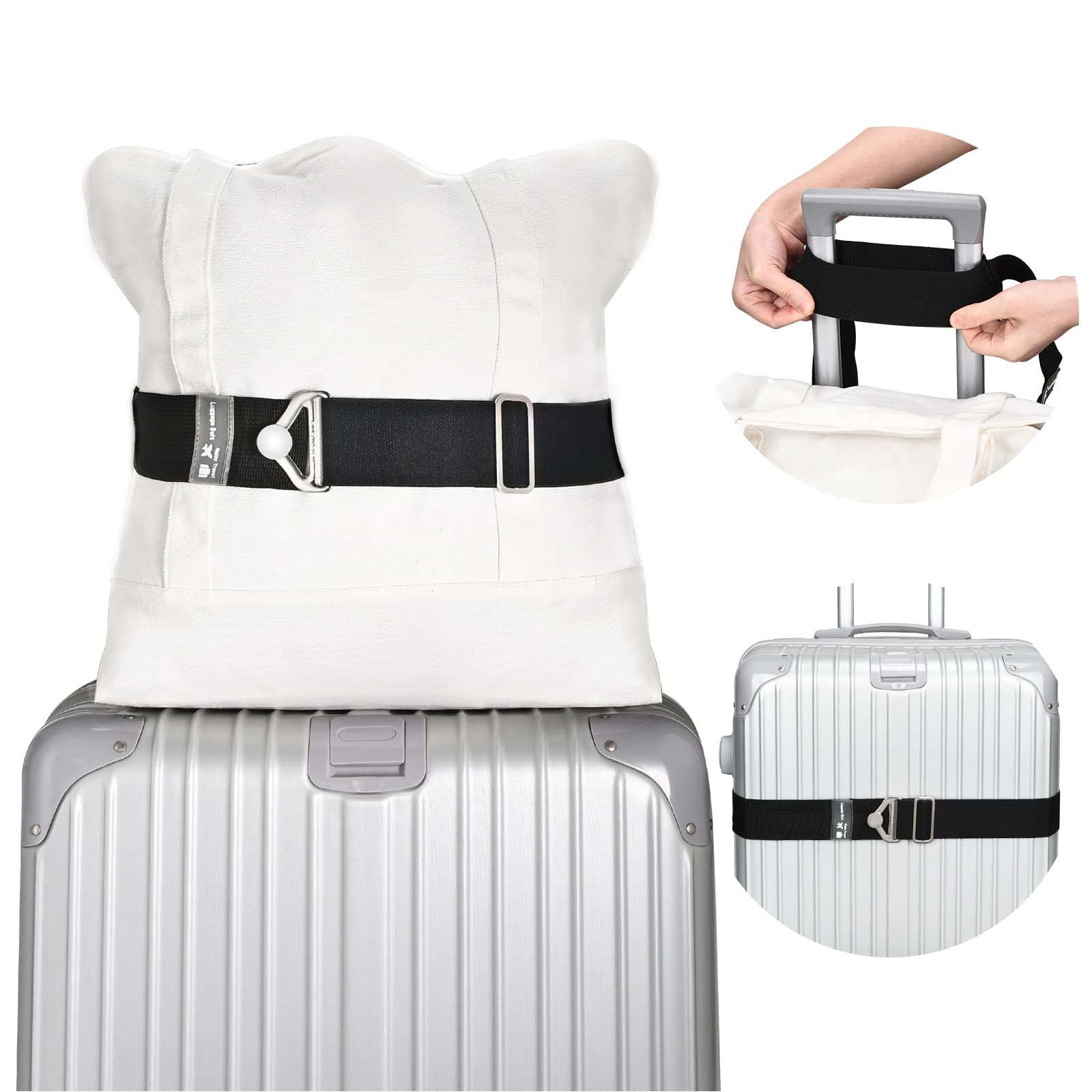 Excefore 2-in-1 Travel Belt Luggage Straps Over Handle for Carry-On Bag, Elastic Add a Bag Bungees Luggage Belt Suitcases Adjustable with Alloy Buckle, Hands-Free for Airport, Trip (Black)