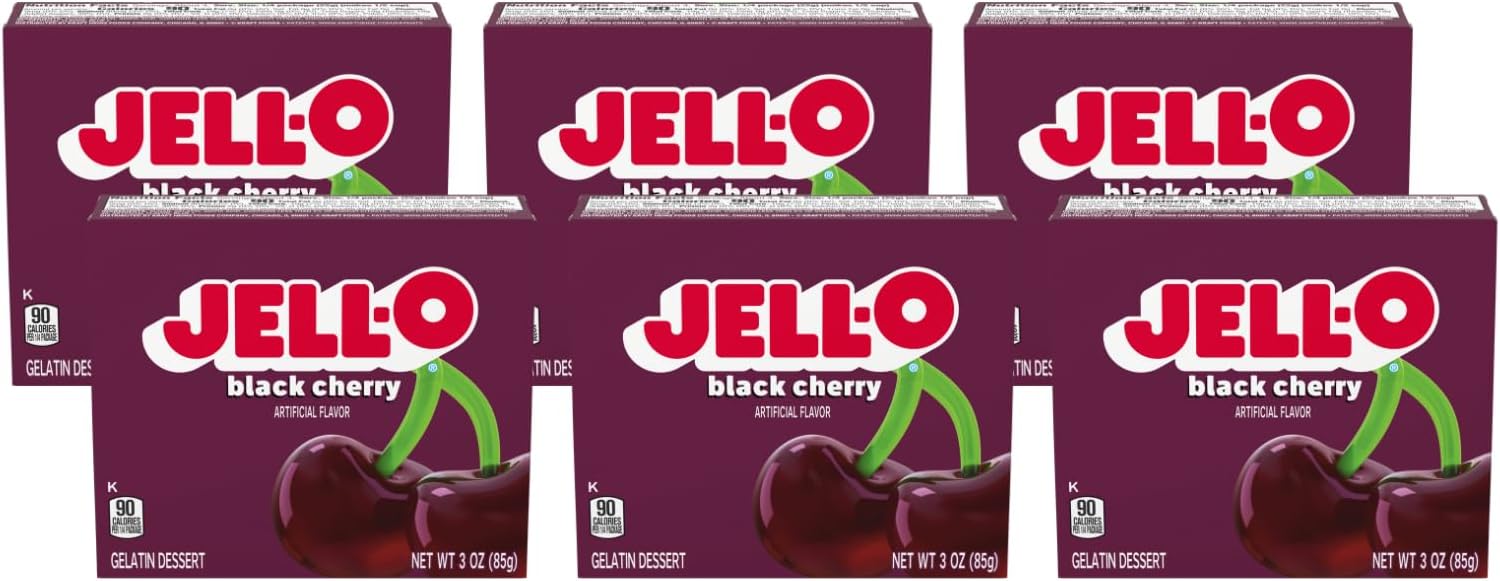 Jell-O Sugar-Free Black Cherry Gelatin Mix 0.3 Ounce Box (Pack of 6)