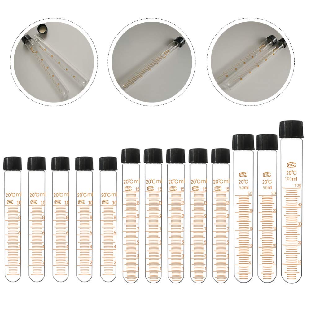 Tubos ensayo Vidrio con tapón Rosca 5 Piezas 10 ml 5 Piezas 15 ml 2 Piezas 50 ml Tubos ensayo 100 ml
