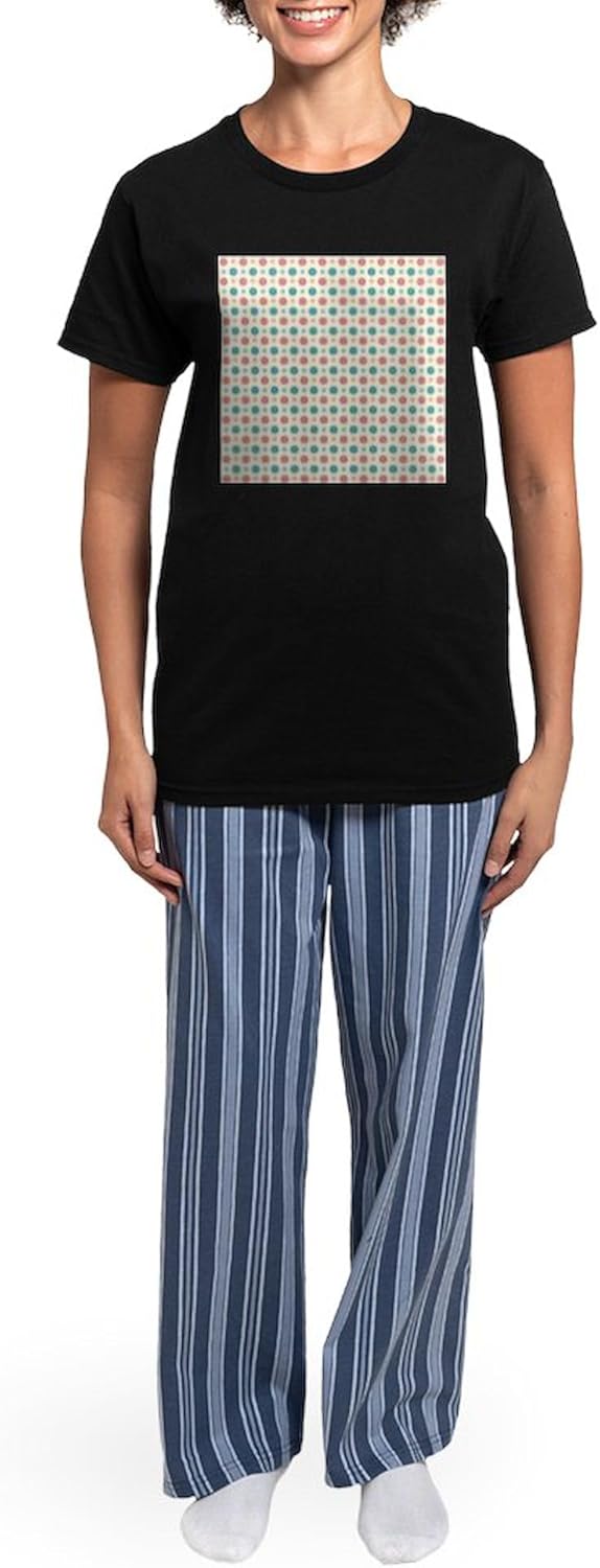 CafePress Retro Floral Pattern Yellow Teal Red Pajamas Womens Novelty PJ Sleepwear
