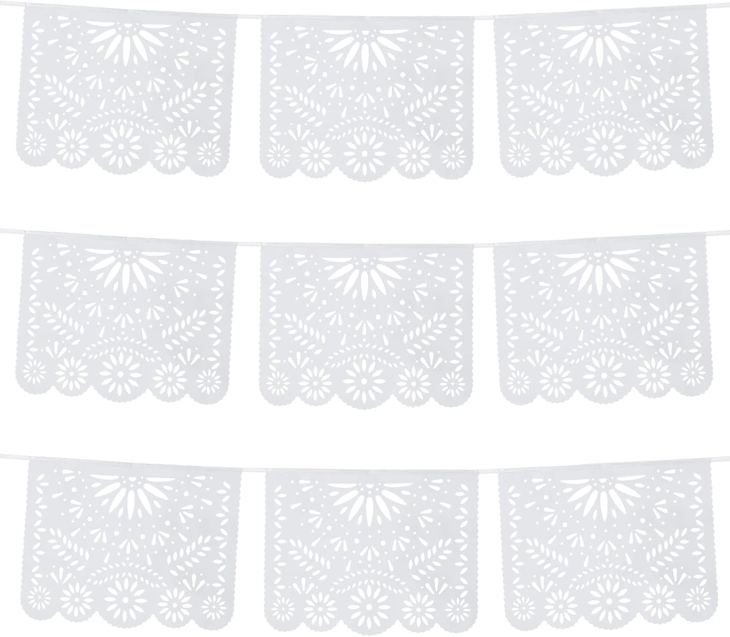 MARFOREVER 15 Ft White Papel Picado Banner, Cinco De Mayo Plastic Mexican Flag Banner Fiesta Party Decoration Mexico Wedding Decor Baby Shower Dia de Los Muertos Cielito Lindo Theme Decor Supplies