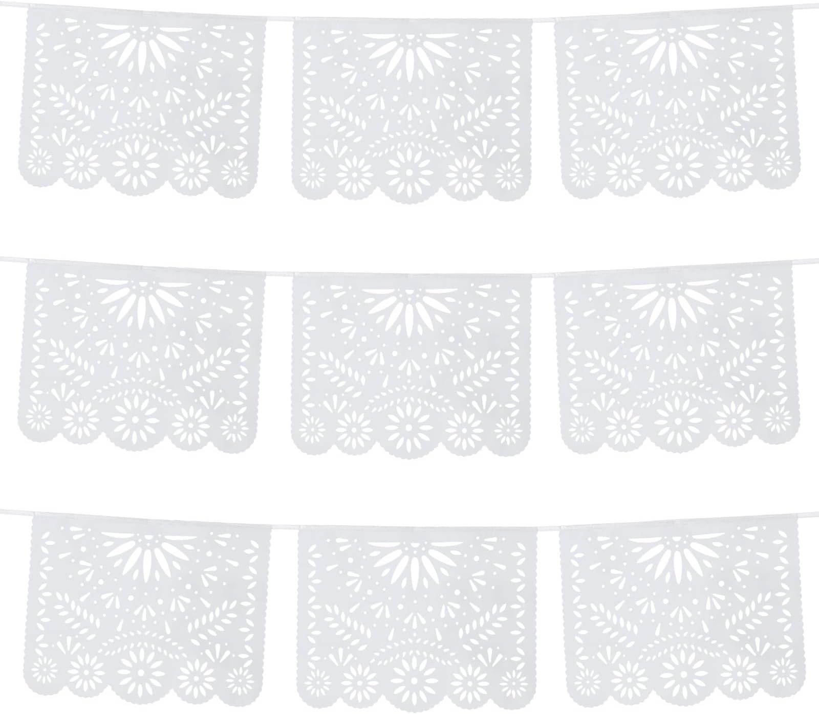 MARFOREVER 15 Ft White Papel Picado Banner, Cinco De Mayo Plastic Mexican Flag Banner Fiesta Party Decoration Mexico Wedding Decor Baby Shower Dia de Los Muertos Cielito Lindo Theme Decor Supplies
