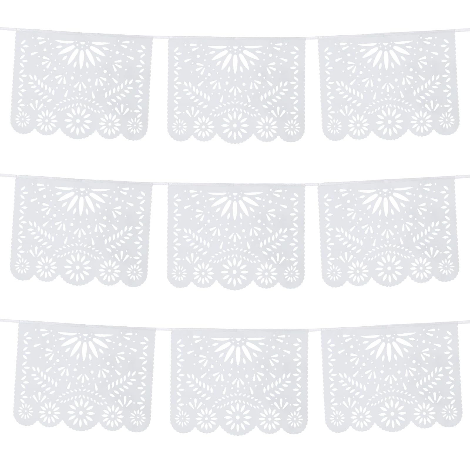 MARFOREVER 15 Ft White Papel Picado Banner, Cinco De Mayo Plastic Mexican Flag Banner Fiesta Party Decoration Mexico Wedding Decor Baby Shower Dia de Los Muertos Cielito Lindo Theme Decor Supplies