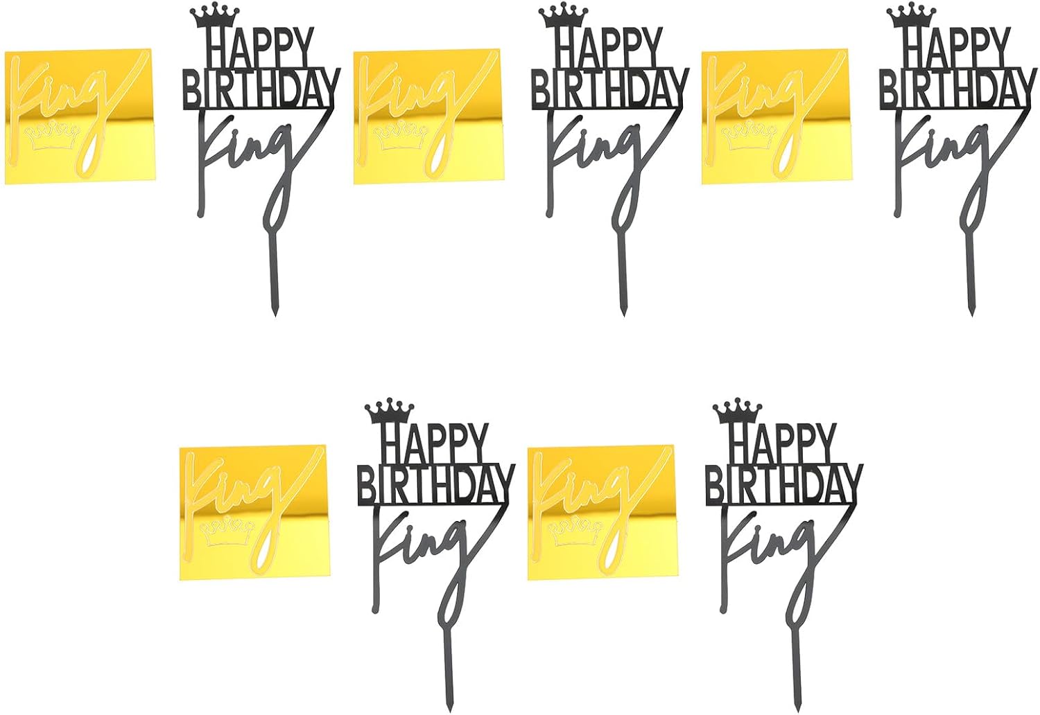 HEMOTON King Birthday Cake Topper Set, 5pcs Acrylic Crown Cupcake Toppers, Non-edible Birthday Dessert Inserts for Party Decorations